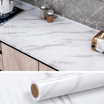 Self Adhesive Black / White Marble Sheet for Kitchen
